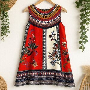 Maeve Anthropologie Cirque Swing Dress XS Petite Multicolor Floral Artsy Boho